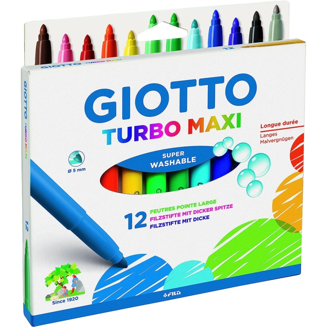 Giotto Turbo Maxi Super Feltable Love Lip Lip Lip ، Nib 5mm ، Pack O 12