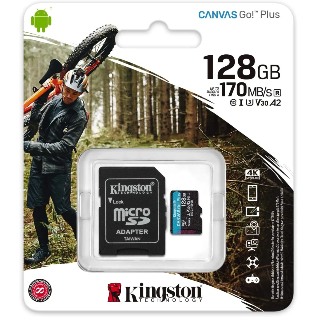 Kingston 128GB بطاقة الذاكرة MicroSDXC Canvas Go بالإضافة إلى 170 ميجابايت/ثانية اقرأ UHS-I C10 U3