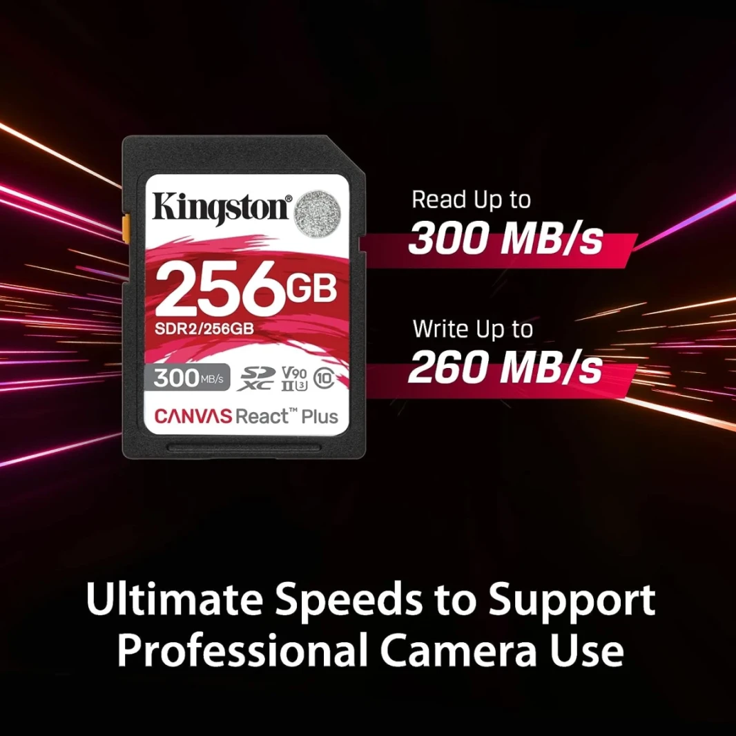 Kingston 256GB بطاقة الذاكرة SDXC Canvas React Plus 300MB/S قراءة لـ UHS-II 4K/8K