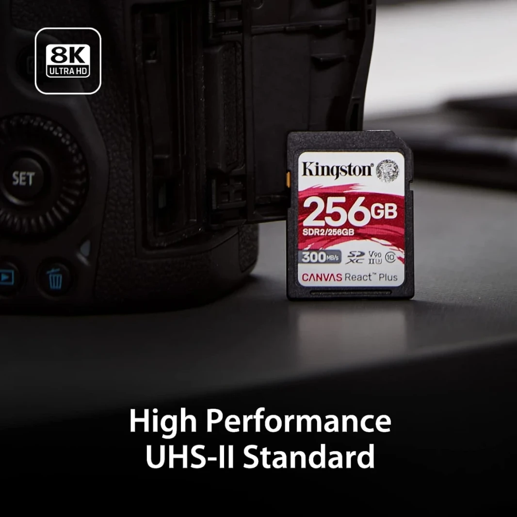 Kingston 256GB بطاقة الذاكرة SDXC Canvas React Plus 300MB/S قراءة لـ UHS-II 4K/8K