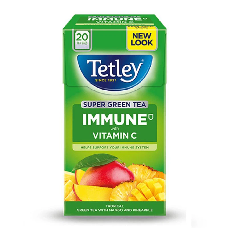 Tetley Super Green Tea Immune with Vitamin C - Tropical Mango & Pineapple 25 Tea Bags