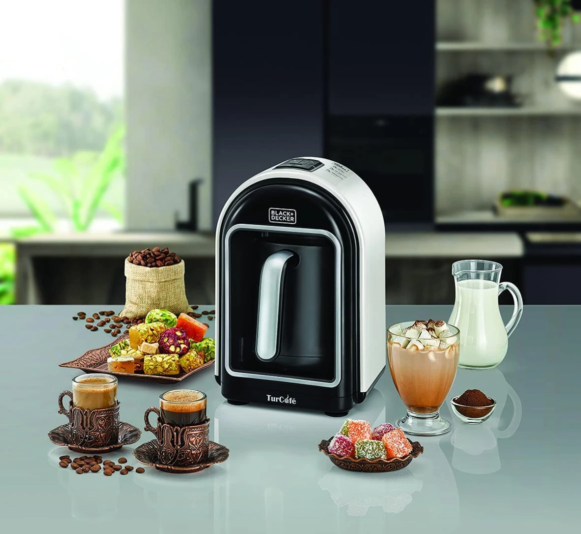 BLACK+DECKER 735W 300ML TURKISH COFFEE MAKER, 4-5 CUPS WITH MILK WARMER AND HOT CHOCOLATE MAKER TCM730-B5