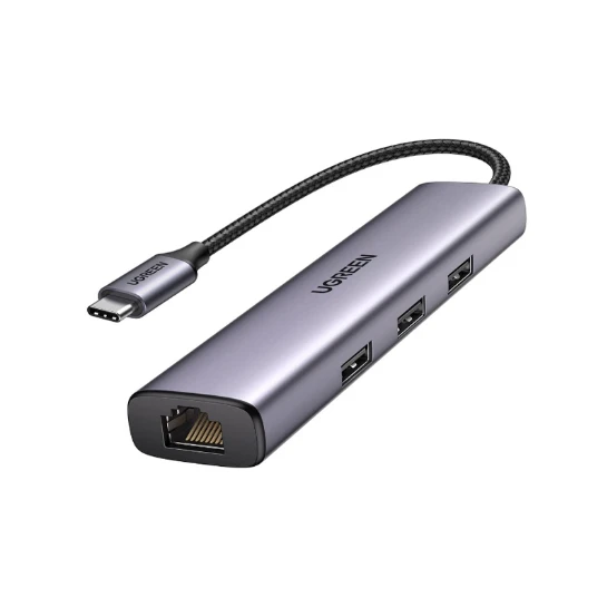 Ugreen 60600-4 في 1 USB-C إلى 3x USB3.0 HUB+RJ45 Ethernet Adapter