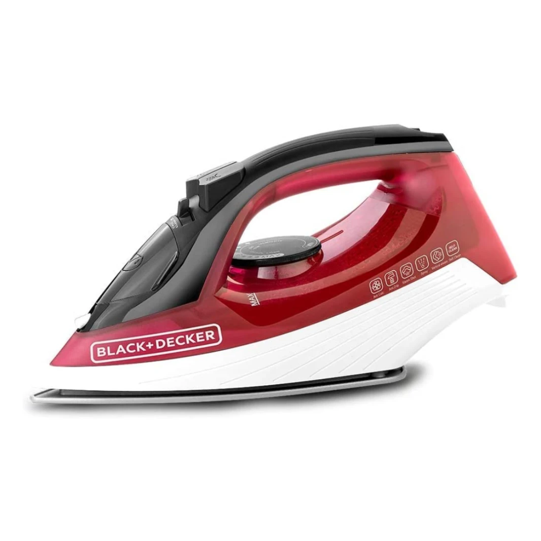 الحديد البخاري Black & Decker مع وظيفة مضادة للانحدار ، أحمر ، 1600 واط