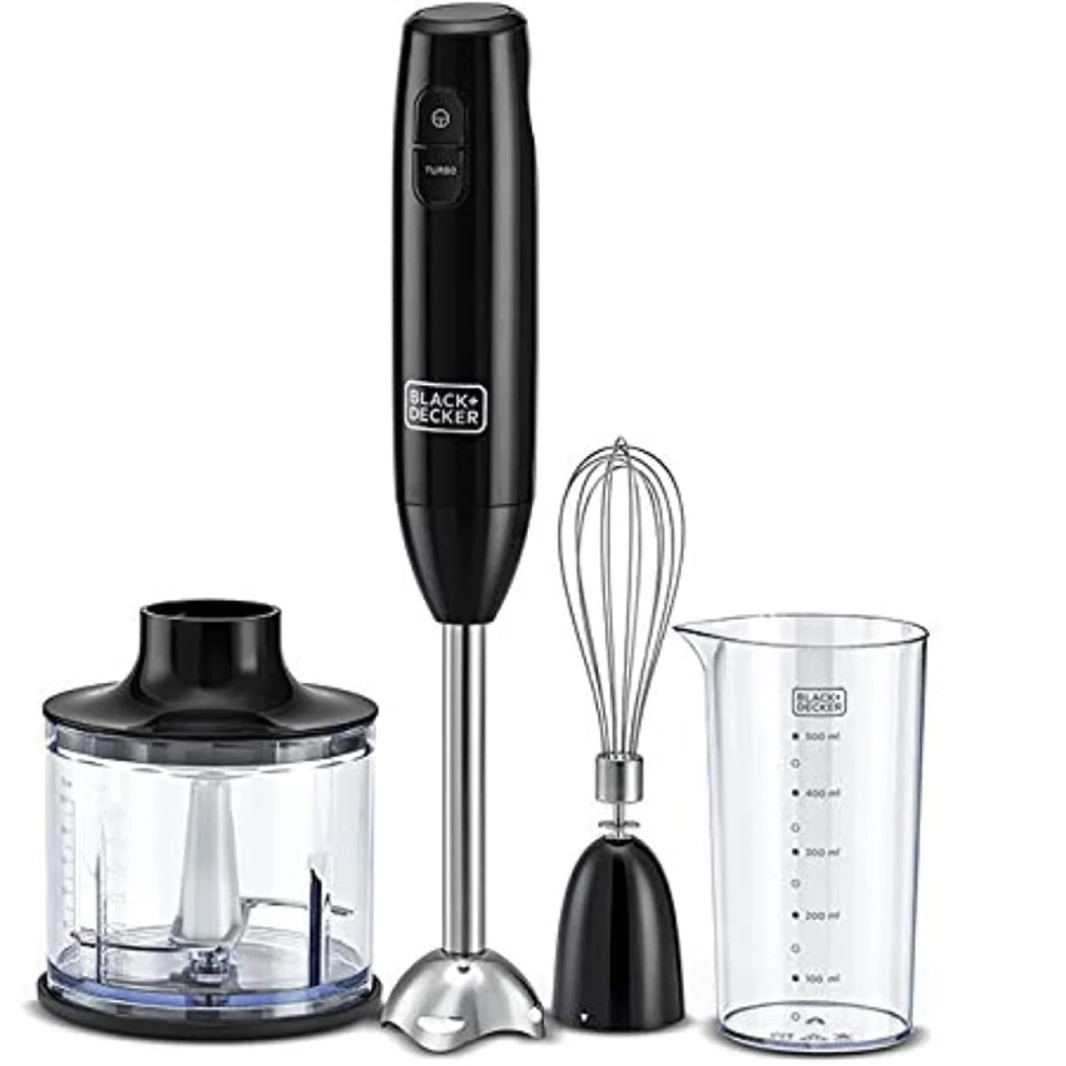 BLACK & DECKER 600W 3-IN-1 HAND BLENDER WITH CHOPPER, BLACK