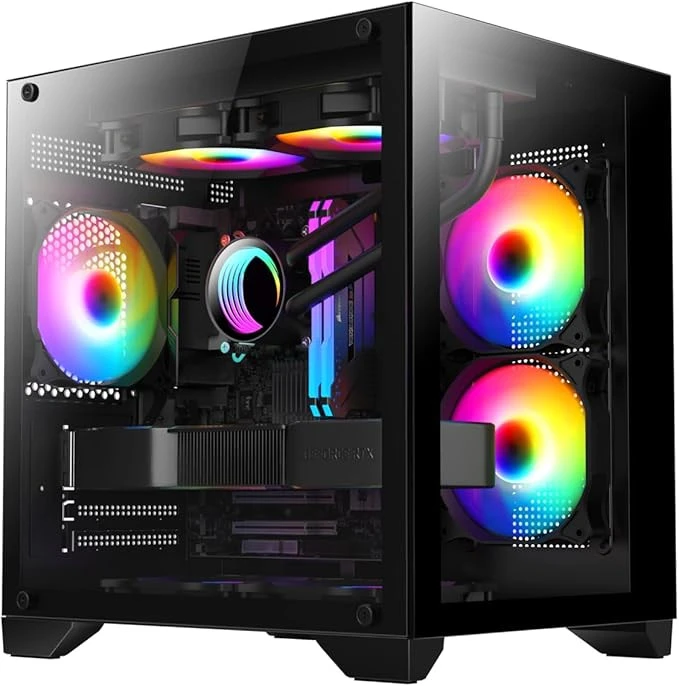 gaming case full glass mini 3 fan black
