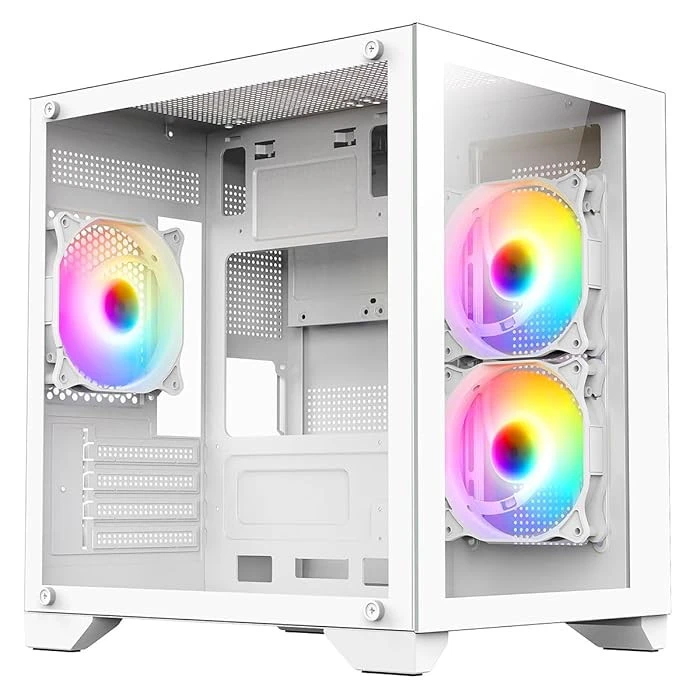 gaming case full glass mini 3 fan white