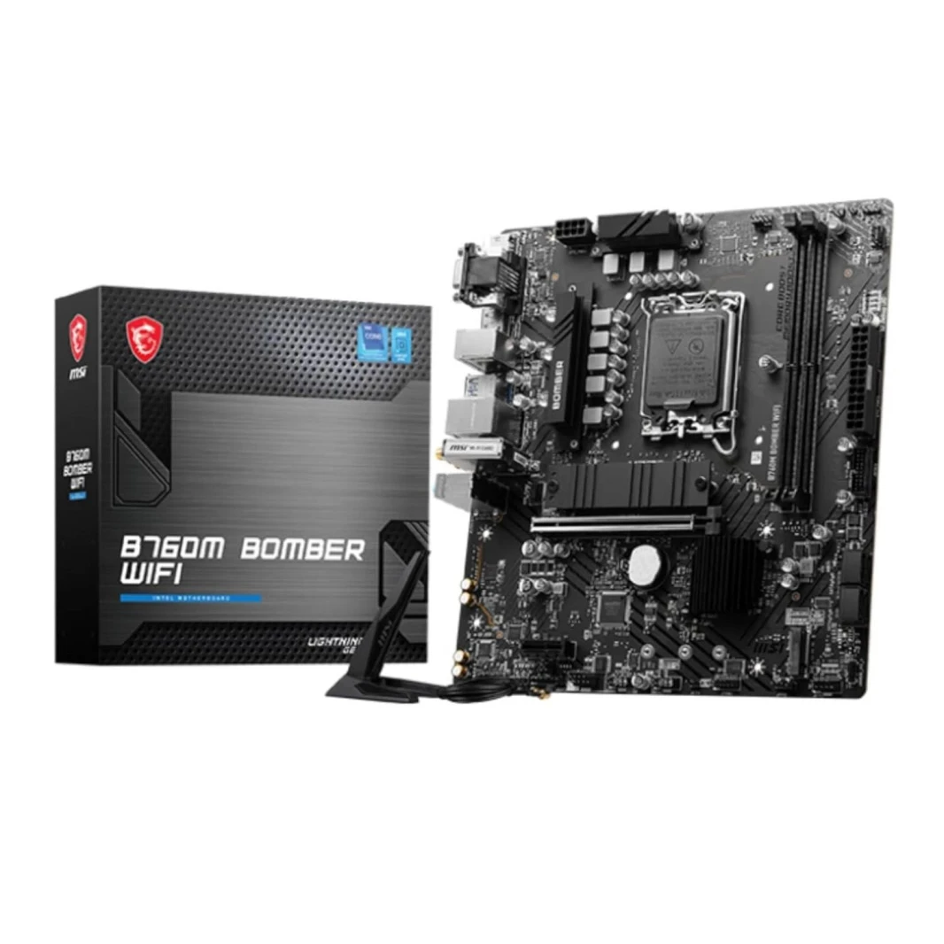 MSI B760M Bomber WiFi Motherboard ، Micro -ATX - تدعم معالجات Intel 12 و 13 Gen Core ، LGA 1700 - DDR5 Memory Boost 6400MHz/Max ، PCIE 4.0 X16 SLOT ، M.2 Gen4 Slot