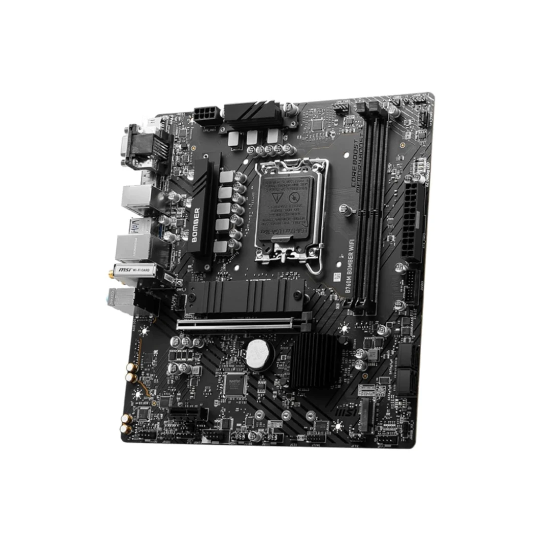 MSI B760M Bomber WiFi Motherboard ، Micro -ATX - تدعم معالجات Intel 12 و 13 Gen Core ، LGA 1700 - DDR5 Memory Boost 6400MHz/Max ، PCIE 4.0 X16 SLOT ، M.2 Gen4 Slot