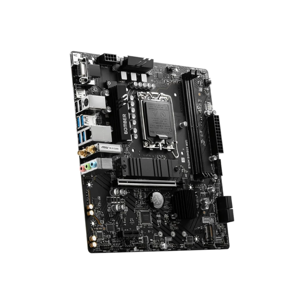 MSI B760M Bomber WiFi Motherboard ، Micro -ATX - تدعم معالجات Intel 12 و 13 Gen Core ، LGA 1700 - DDR5 Memory Boost 6400MHz/Max ، PCIE 4.0 X16 SLOT ، M.2 Gen4 Slot