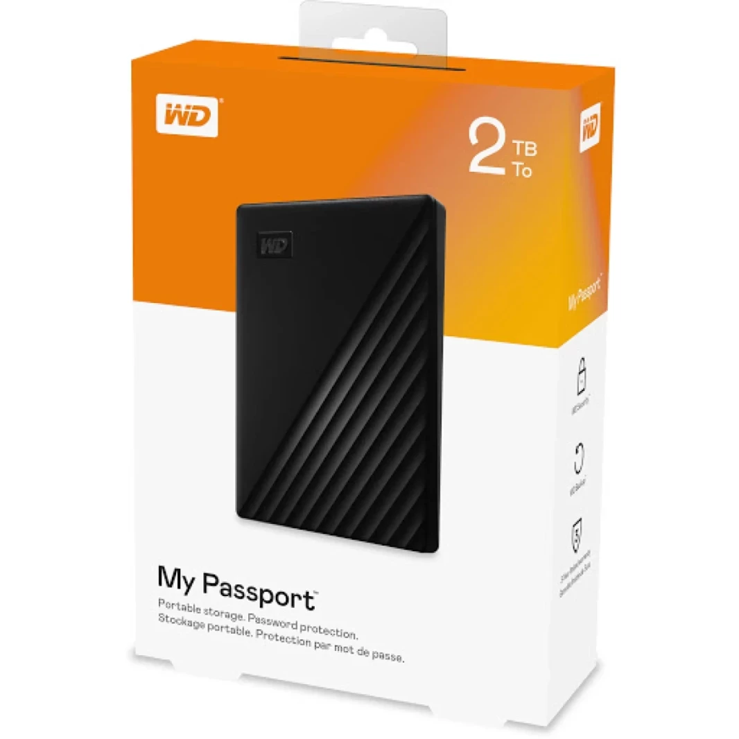 Western Digital 2TB My Passport USB 3.2 Gen 1 Slim Portable External Hard Drive With Password Protection Compatible For Windows, Mac OS, Xbox one & PS4