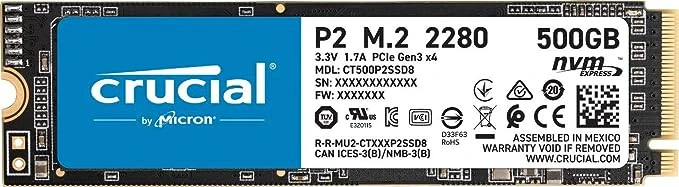 Crucial P2 500GB 3D NAND NVMe PCIe M.2 SSD Up to 2400MB/s
