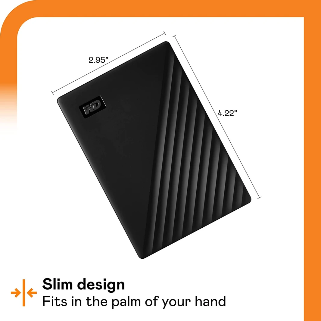 Western Digital 1TB My Passport USB 3.2 Gen 1 Slim Portable External Hard Drive With Password Protection Compatible For Windows, Mac OS, Xbox one & PS4