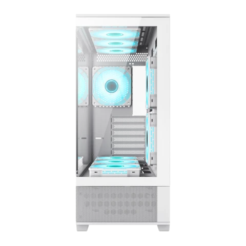 GAMEMAX Vista AW Mid Tower Case, Tempered Glass Side & Front Panel, Supports (ETAX, ATX, Micro ATX, Mini ATX), 6x ARGB Fans with Remote Controller & RGB HUB - White