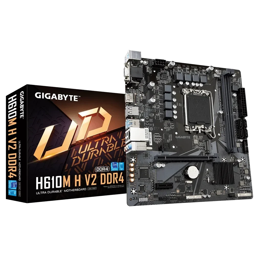 Gigabyte H610 H V2 DDR4 Intel® H610 LGA 1700 (14 ، 13 و 12 GEN) ، MATX Motherboard ، 6 + 1 + 1 مراحل Hybrid Digital VRM ، PCI-E 4.0 ، GB LAN ، 2 RAM DIMMS ، 1 M.2