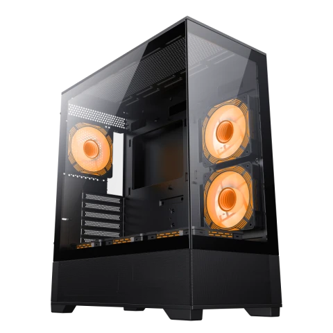 GAMEMAX Vista AB Mid Tower Case, Tempered Glass Side & Front Panel, Supports (ETAX, ATX, Micro ATX, Mini ATX), 6x ARGB Fans with Remote Controller & RGB HUB - Black