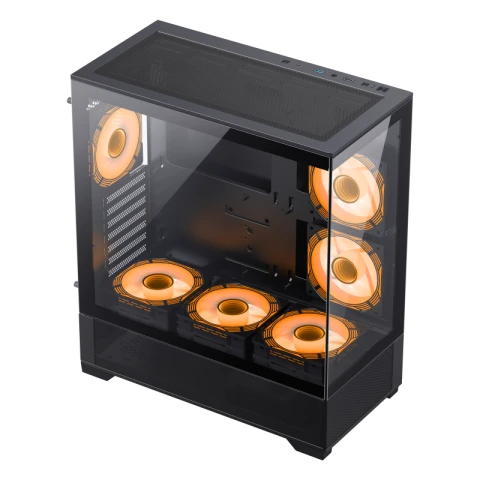 GAMEMAX Vista AB Mid Tower Case, Tempered Glass Side & Front Panel, Supports (ETAX, ATX, Micro ATX, Mini ATX), 6x ARGB Fans with Remote Controller & RGB HUB - Black