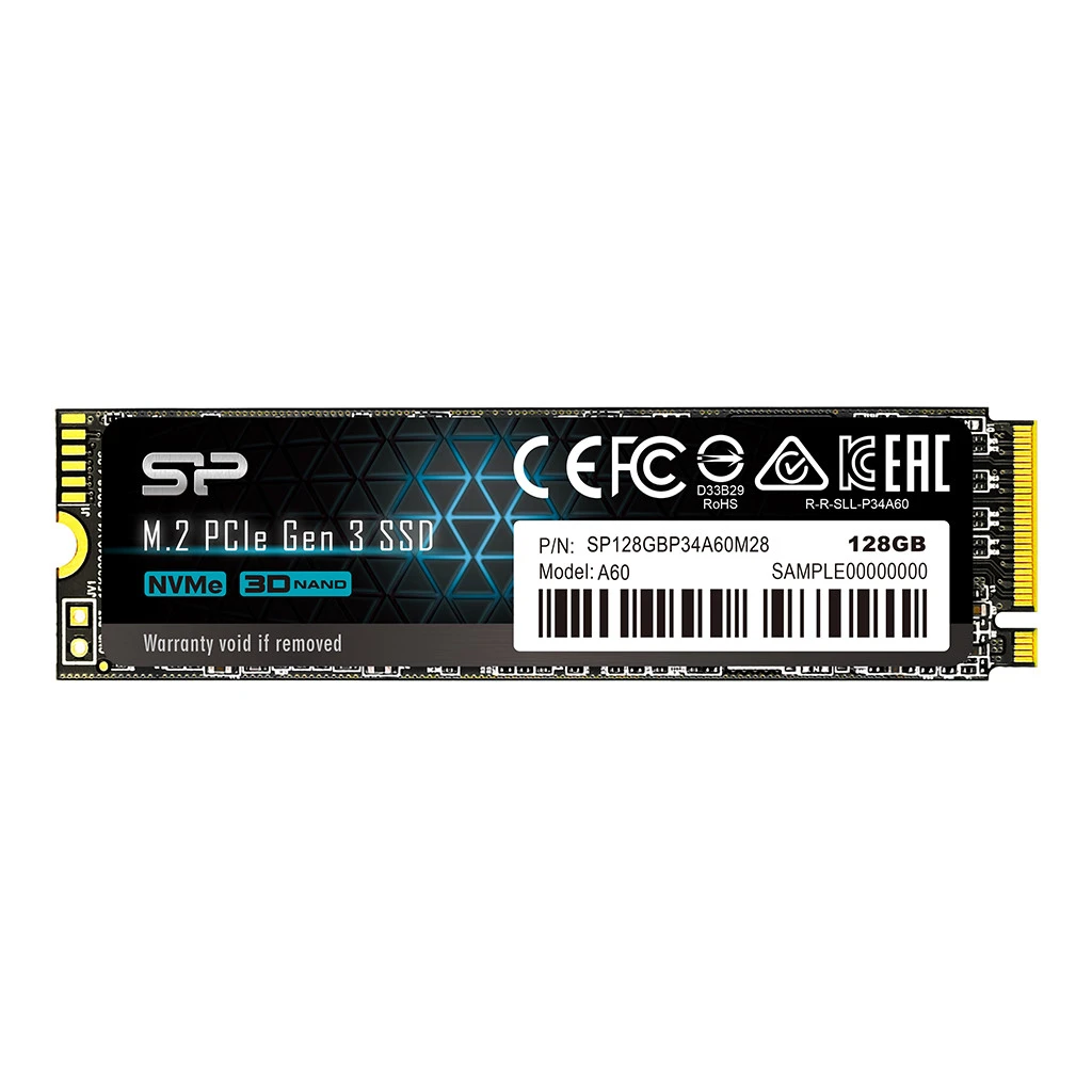 Silicon Power 128GB P34A60 NVMe® SSD -  PCIe Gen3 x4 8 GB/s, M.2 2280, 3D NAND, Up to 2200 MB/s