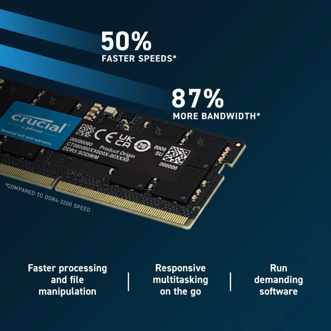 Crucial 16GB DDR5 4800Mhz CL40 1.1V SODIMM RAM - CT16G48C40US5