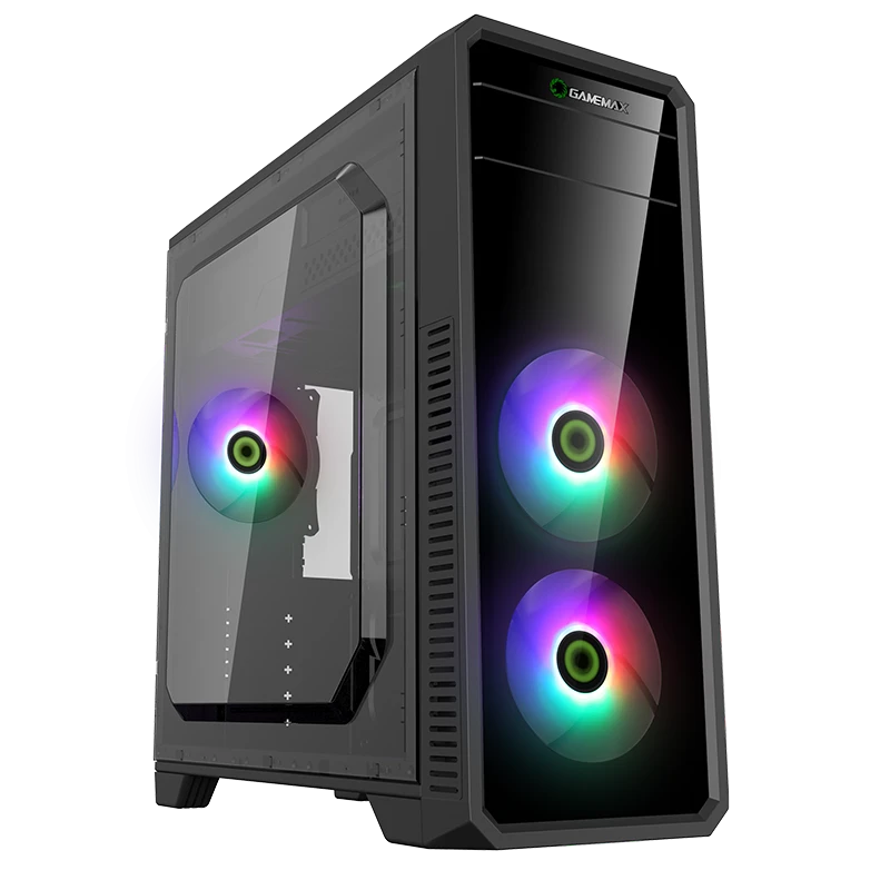 GAMEMAX G561-FRGB Mid Tower Case, Acrylic Side & Front Panel, Supports (ATX, Micro ATX, Mini ATX), 3x FRGB Fans - Black