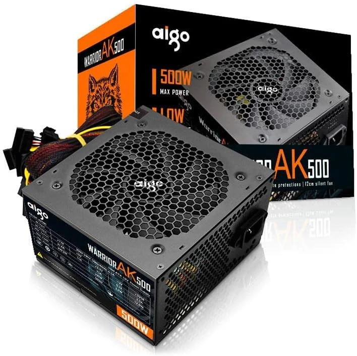 Aigo Warrior AK500 500W Power Supply, 12 CM Hydraulic Bearing Fan | Intel & AMD, Supports-ATX, Built-In PFC, ATX 24 PIN 12V, 220-240 Input Voltage