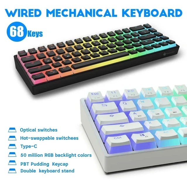 HAING HI-MKB68 60% Mechanical Gaming Keyboard Type-C Wired RGB 68 Key for Laptop PC Gamer BLACK/WHITE