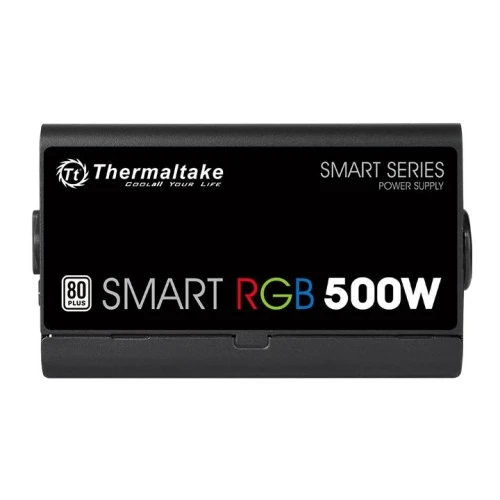 Thermaltake Smart RGB 500W, 80 PLUS 230V Efficiency, 120mm Quite RGB Fan with Button Control, Sleeved Cables, Non-Modular ATX Power Supply - Black