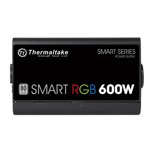 Thermaltake Smart RGB 600W, 80 PLUS 230V Efficiency, 120mm Quite RGB Fan with Button Control, Sleeved Cables, Non-Modular ATX Power Supply - Black