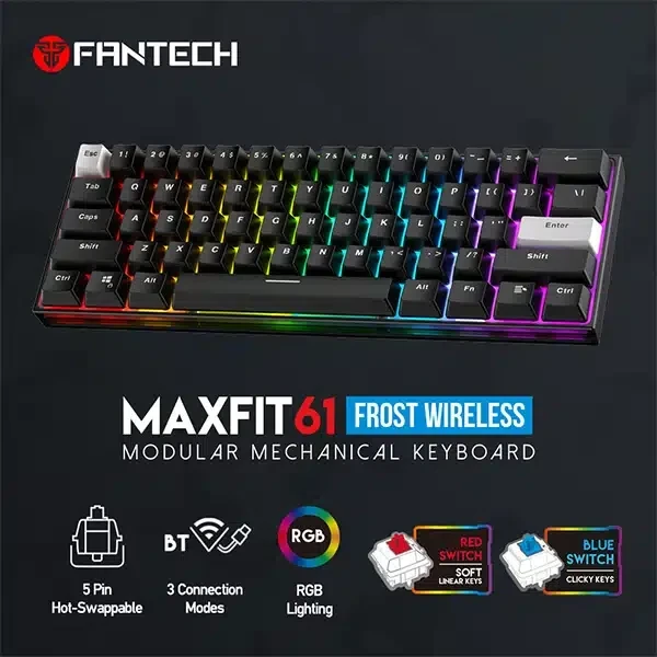 FANTECH MAXFIT61 FROST MK857 WIRELESS RGB MECHANICAL KEYBOARD – 3 CONNECTION MODES