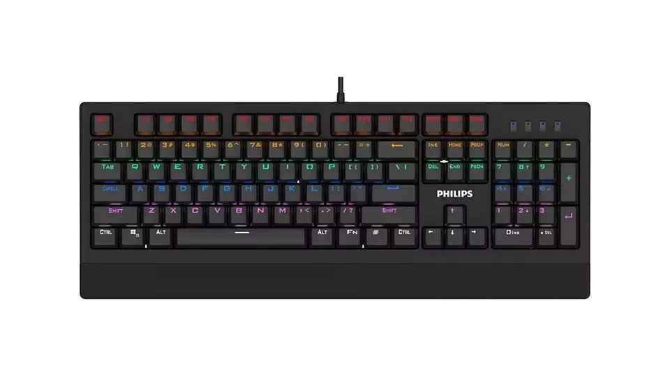 Philips SPK8403 Corded Mechanical Gaming Keyboard, RGB Ambiglow FX & Key Light Maps, Anti-Ghosting, N-Key Rollover, Clicky, Light-Touch Blue Switches