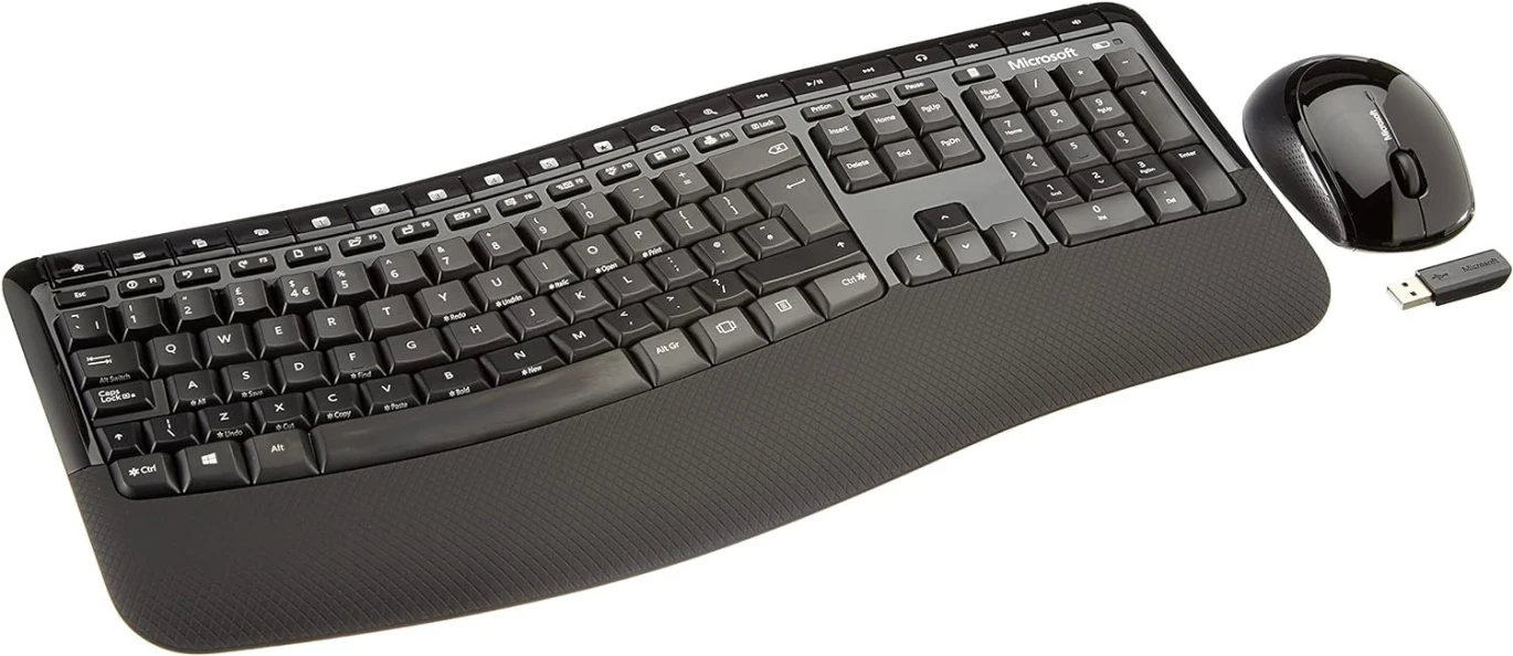 Microsoft Wireless Comfort 5050 Desktop Keyboard and Mouse Kit, Advanced Encryption Standard, Ergonomist-approved comfort curve design - Black