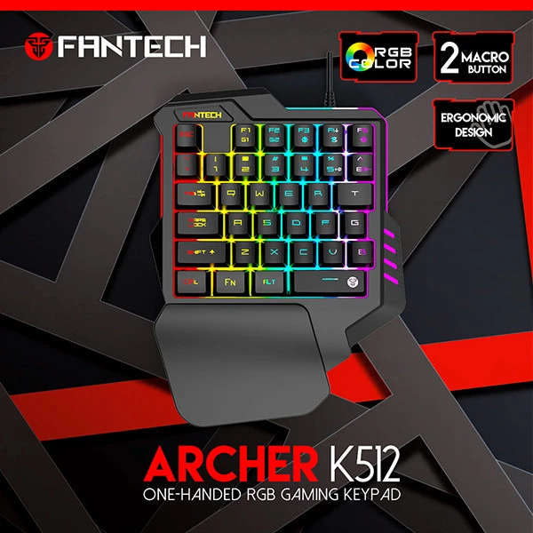 Fantech Archer k512 One-Handed RGB Gaming Keypad, 35 Total Keys, 2 Modes RGB Illumination - Black