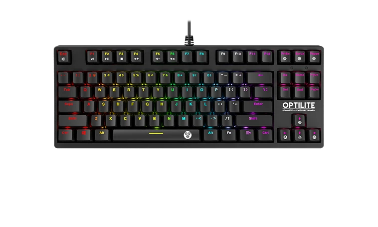 Fantech Optilite MK872 RGB Mechanical Gaming Keyboard with Optical Blue Switch 0.2ms, Water & Dust Proof, 87 Total Keys, 19 Spectrum Mode - Black