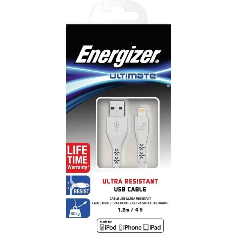 Energizer Ultimate Ultra Resistant Lightning Cable, 1.2m - White