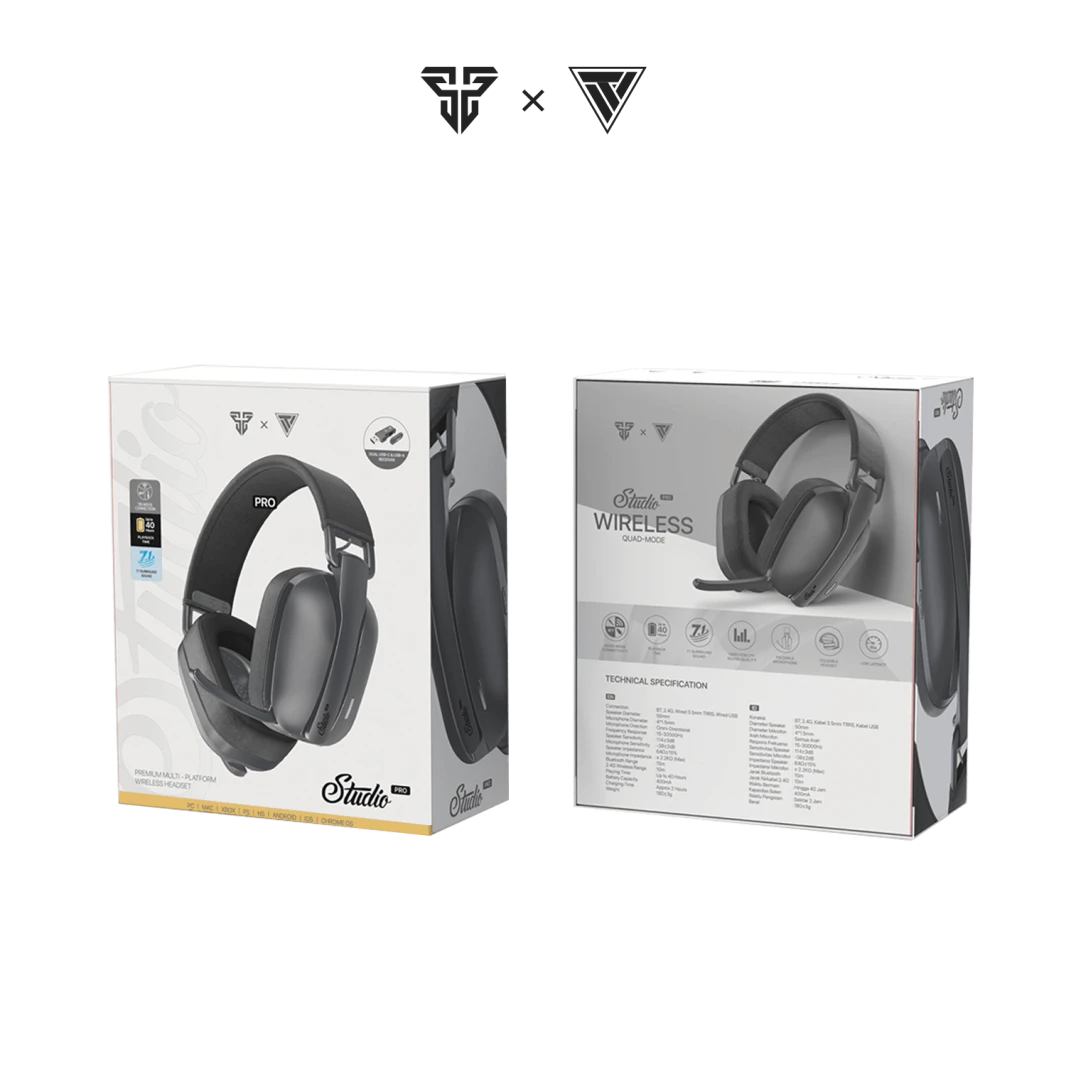 FANTECH STUDIO PRO WHG03 7.1 SURROUND SOUND BLUETOOTH & WIRELESS GAMING HEADSET - GREY WITH USB DONGLE FOR PHONE USAGE