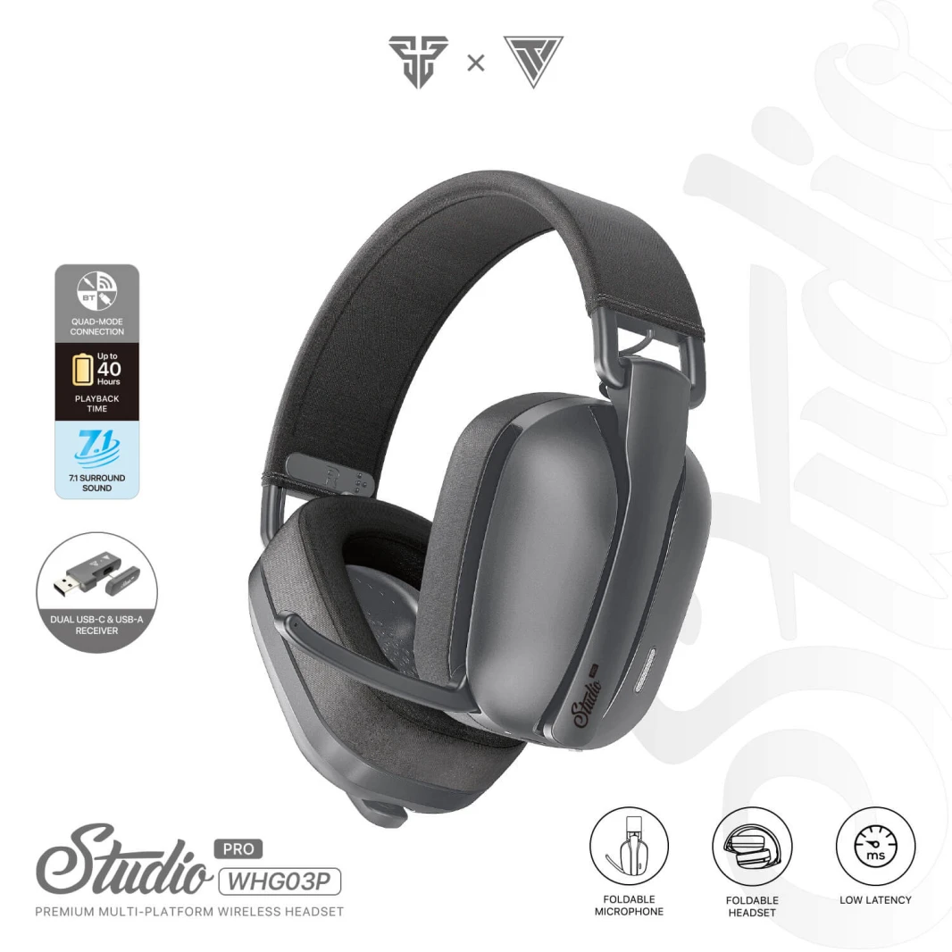 FANTECH STUDIO PRO WHG03 7.1 SURROUND SOUND BLUETOOTH & WIRELESS GAMING HEADSET - GREY WITH USB DONGLE FOR PHONE USAGE