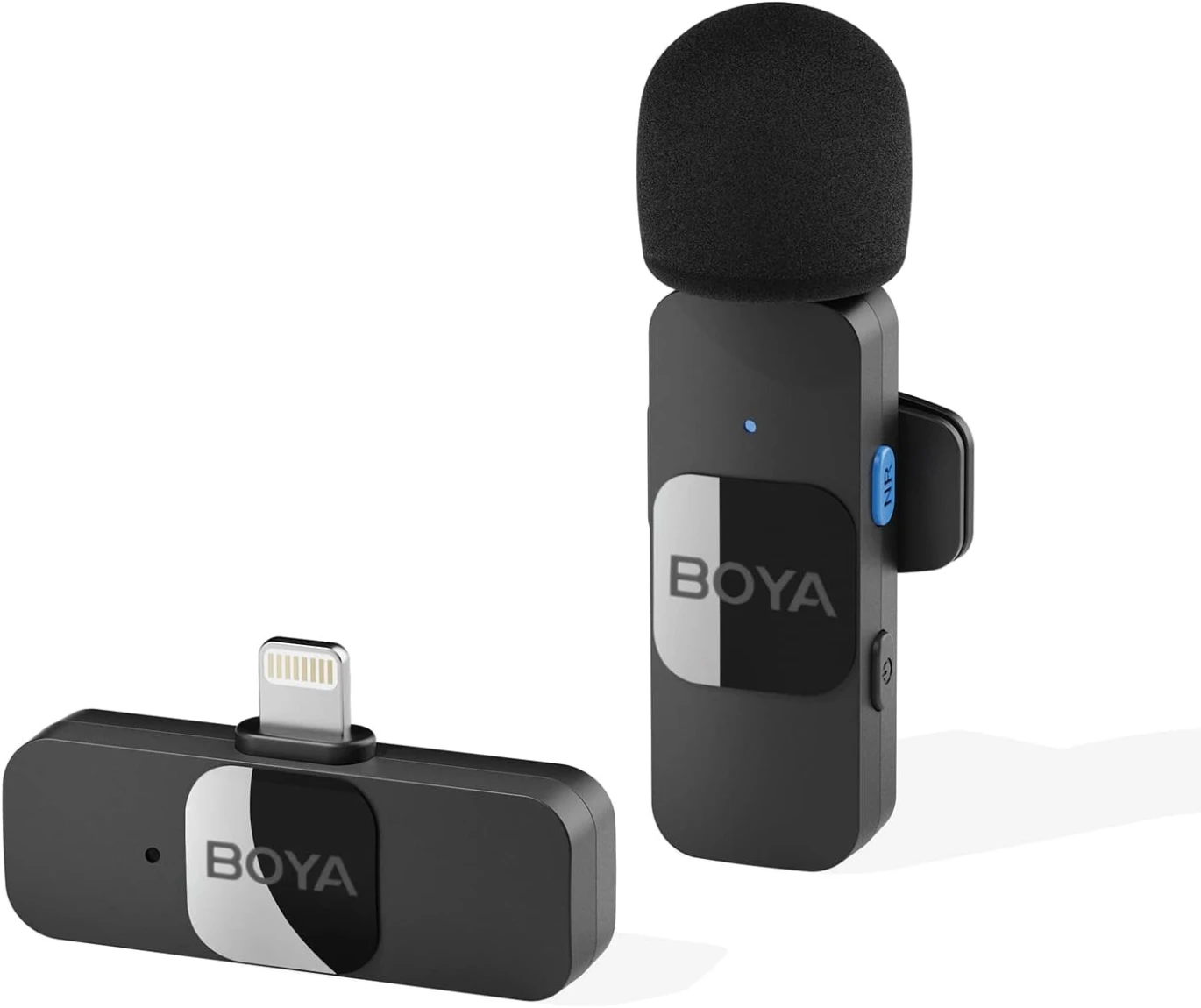 Boya BY-V1 Ultracompact 2.4Ghz Omnidirectional Wireless Lavalier Microphone with lightning Port Compatible with IOS Devices, Up to 50m Transmission, 9 Hours Battery - Black