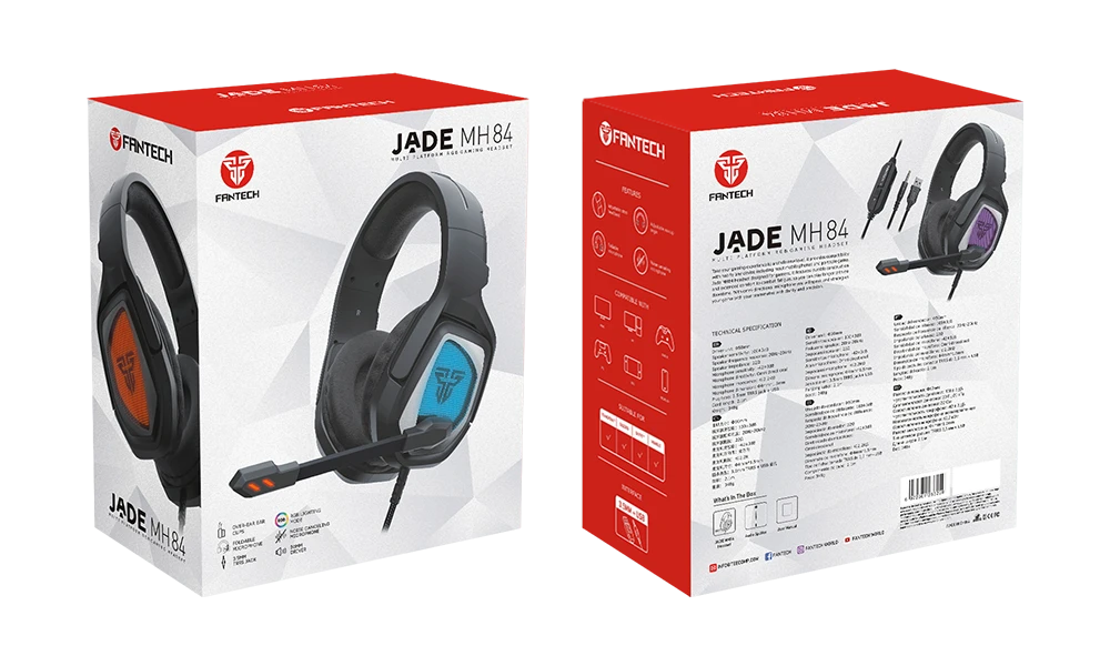FANTECH JADE MH84 MULTI PLATFORM RGB GAMING HEADSET Stereo 3.5mm Gaming Headset Flodable  TRRS + USB /348gr w/o cable
