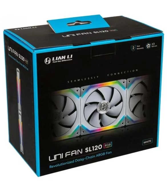 LIAN LI UNI FAN SL120 3 PACK WHITE - WITH CONTROLLER (ARGB 120MM LED PWM DAISY-CHAIN)