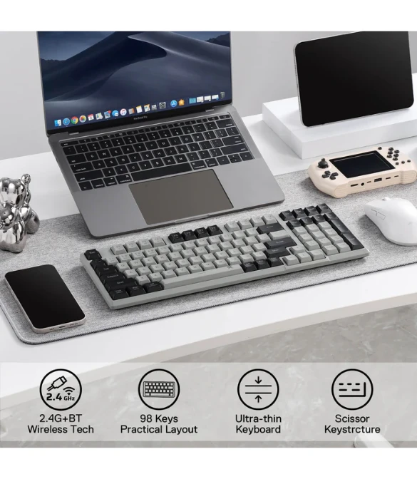 REDRAGON BK7114 Scissor Mechanism Slim Wireless Keyboard - WHITE GRAY