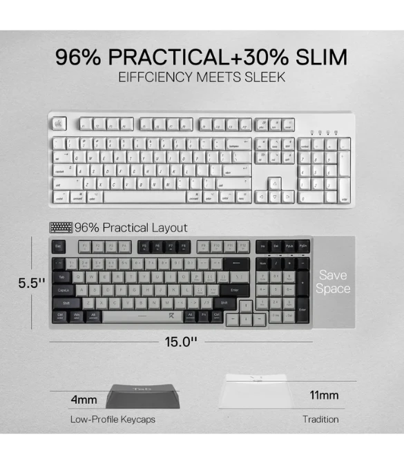 REDRAGON BK7114 Scissor Mechanism Slim Wireless Keyboard - WHITE GRAY