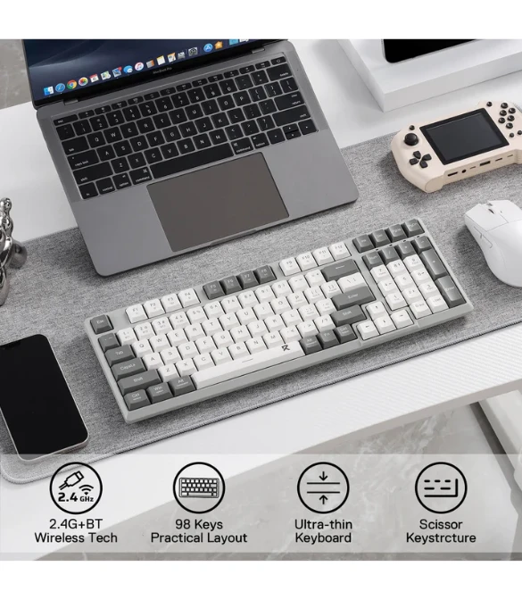 REDRAGON BK7114 Scissor Mechanism Slim Wireless Keyboard - WHITE GRAY
