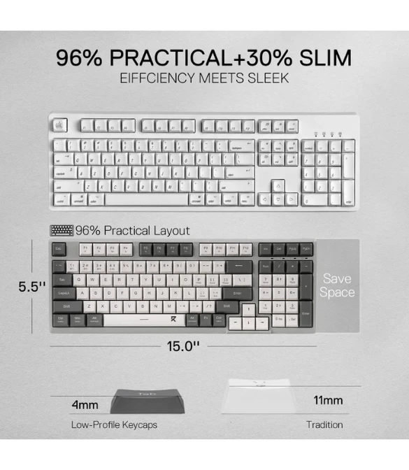 REDRAGON BK7114 Scissor Mechanism Slim Wireless Keyboard - WHITE GRAY