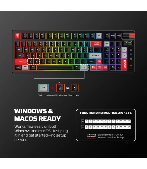FANTECH MK918 ATOM PRO97 WIRELESS MECHANICAL GAMING KEYBOARD WHITE - RED SWITCH