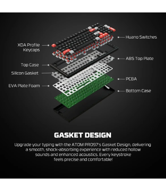 FANTECH MK918 ATOM PRO97 WIRELESS MECHANICAL GAMING KEYBOARD WHITE - RED SWITCH