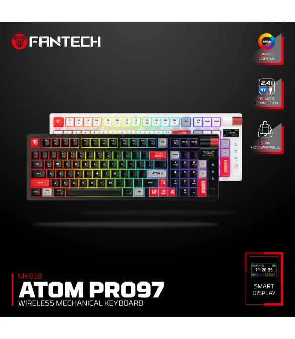 FANTECH MK918 ATOM PRO97 WIRELESS MECHANICAL GAMING KEYBOARD WHITE - RED SWITCH