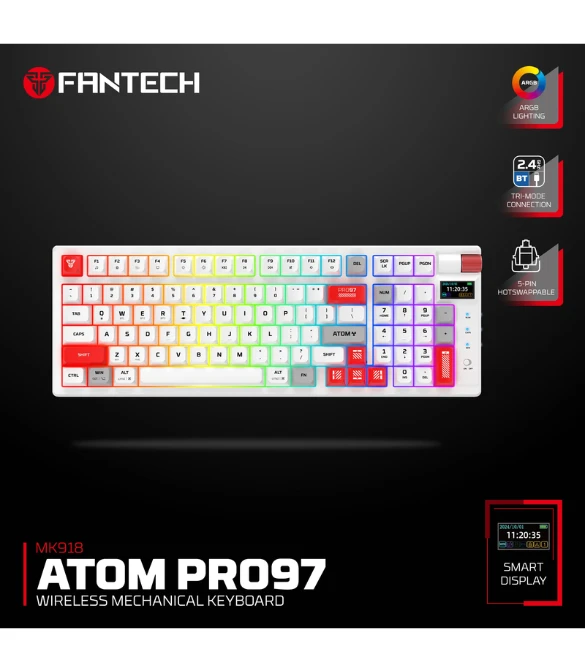 FANTECH MK918 ATOM PRO97 WIRELESS MECHANICAL GAMING KEYBOARD WHITE - BLUE SWITCH