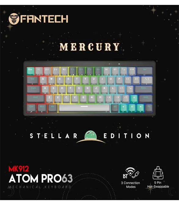 Fantech MK912 ATOM PRO63 RGB Bluetooth, Wireless Gaming Keyboard Mercury