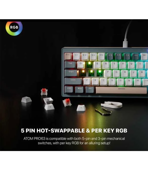 Fantech MK912 ATOM PRO63 RGB Bluetooth, Wireless Gaming Keyboard Mercury