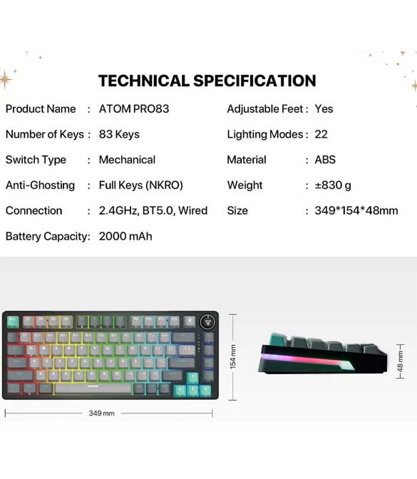 Fantech Atom PRO83 MK913 Mechanical Wireless ( Stellar Edition Saturn )